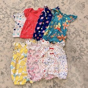 7 Piece 0-3 Bundle of 5 Rompers & 2 Dresses!